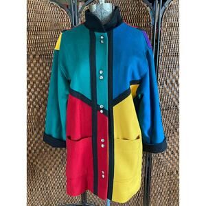 Size up to 2X//Vintage 90s Colorblock Wool Coat